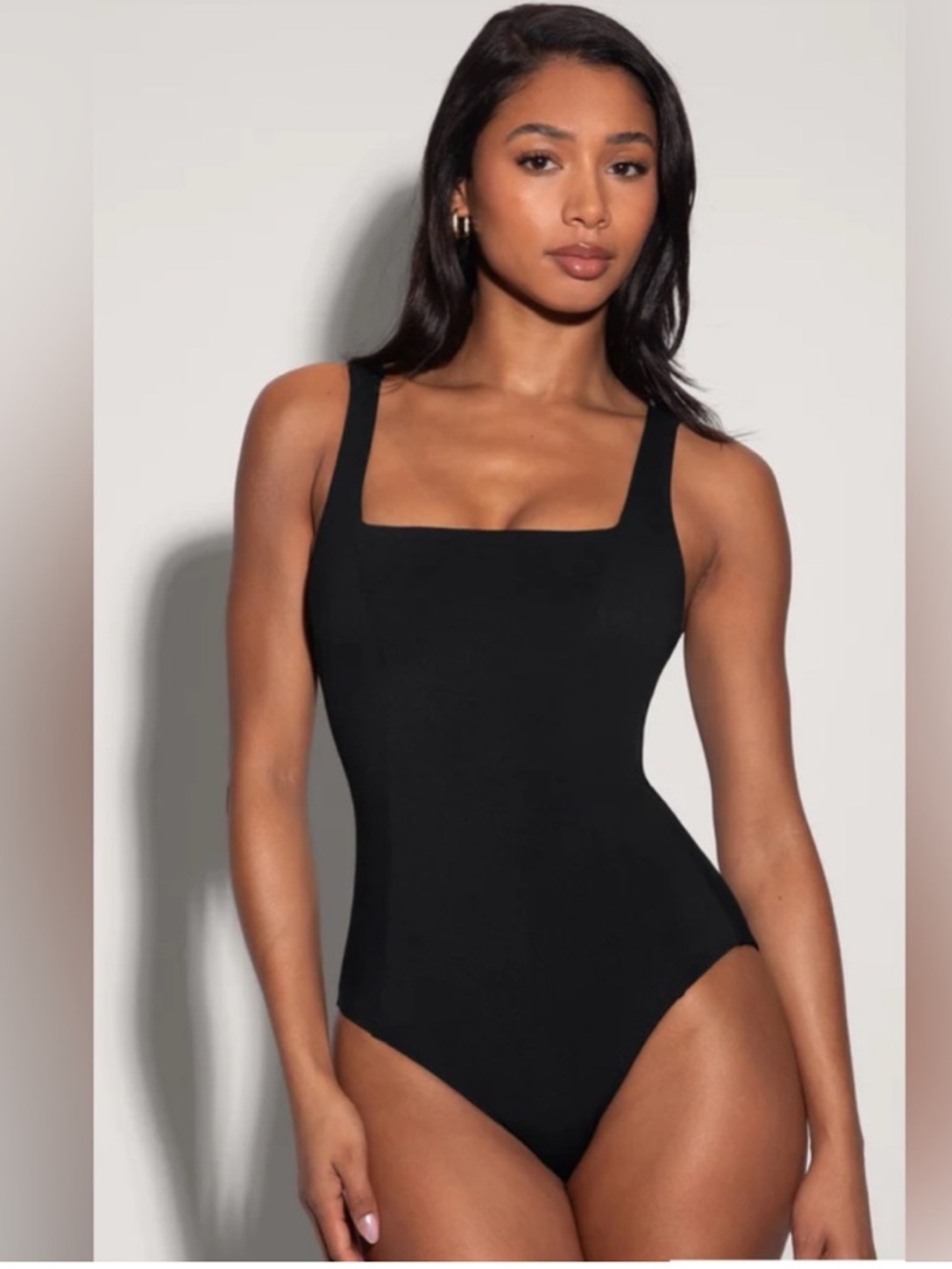 Classic Square Neck Black One-Piece Swimsuit XL Short